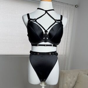 Shibari Black Strappy High-Waist Bra & Brief Luxury Lingerie Honey Birdette XL